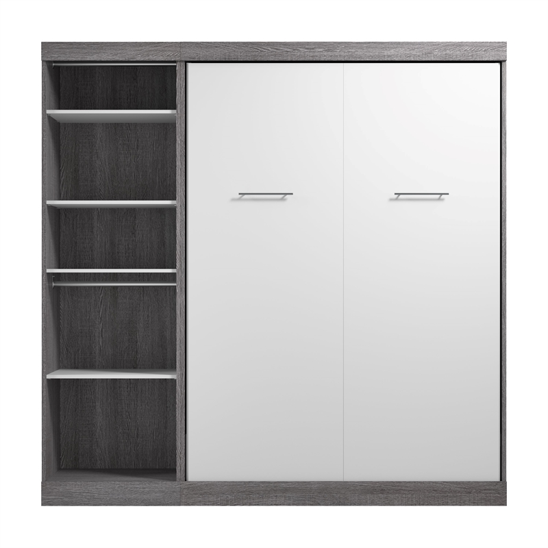 Bestar Nebula Wood Full Murphy Bed with Closet Organizer in Bark Gray/White