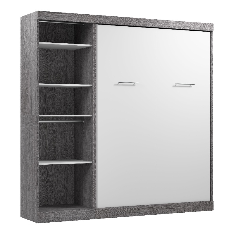 Bestar Nebula Wood Full Murphy Bed with Closet Organizer in Bark Gray/White
