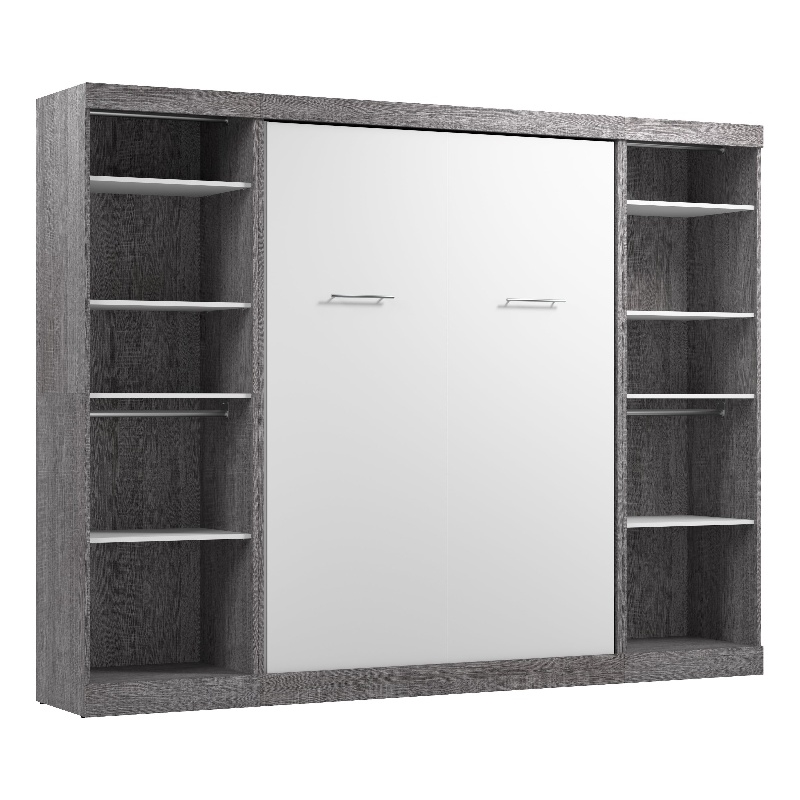 Bestar Nebula Wood Full Murphy Bed and 2 Closet Organizers in Bark Gray/White