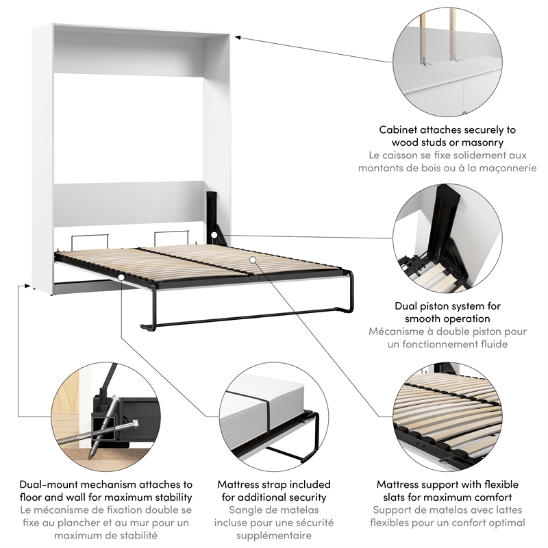 Bestar USA Claremont Engineered Wood Queen Murphy Bed in White