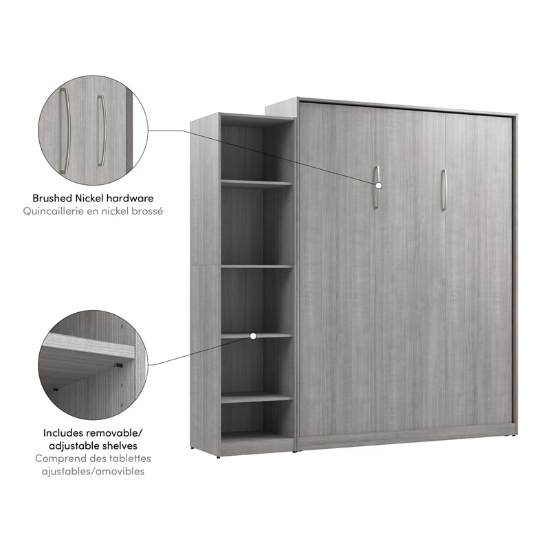Bestar USA Claremont Wood Queen Murphy Bed with Closet Organizer in Gray