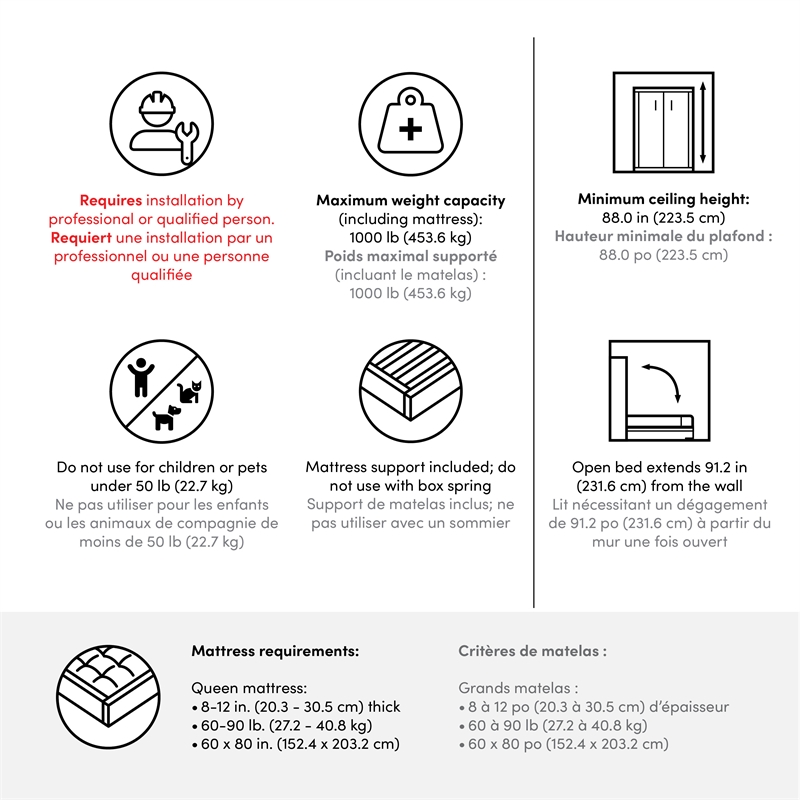 Bestar USA Claremont Wood Queen Murphy Bed with Closet Organizer in White
