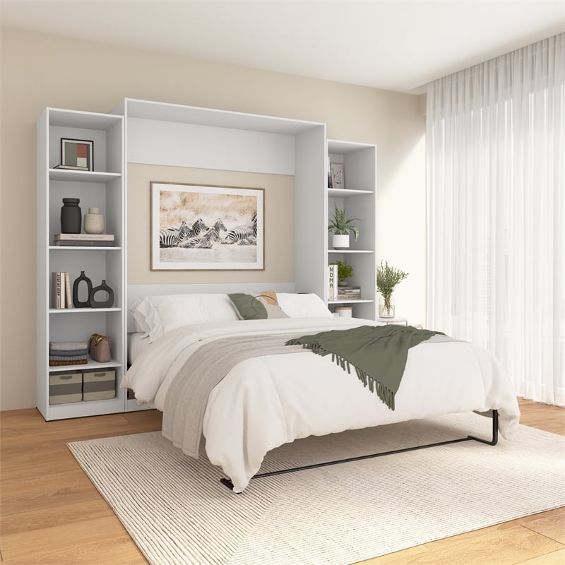 Bestar USA Claremont Wood Queen Murphy Bed with Closet Organizers in White