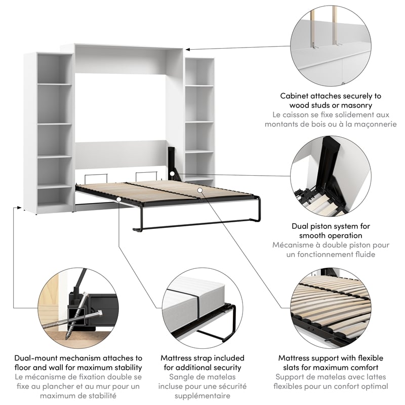 Bestar USA Claremont Wood Queen Murphy Bed with Closet Organizers in White
