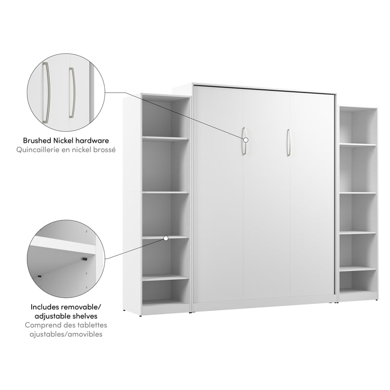 Bestar USA Claremont Wood Queen Murphy Bed with Closet Organizers in White