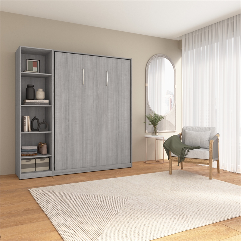 Bestar USA Claremont Wood Full Murphy Bed with Closet Organizer in Gray