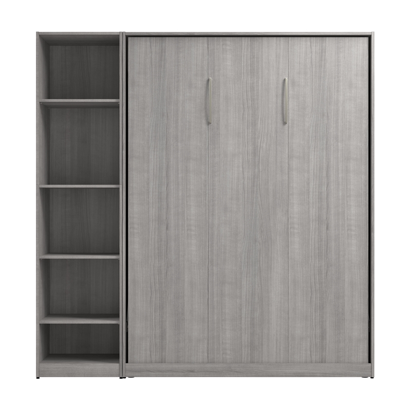 Bestar USA Claremont Wood Full Murphy Bed with Closet Organizer in Gray