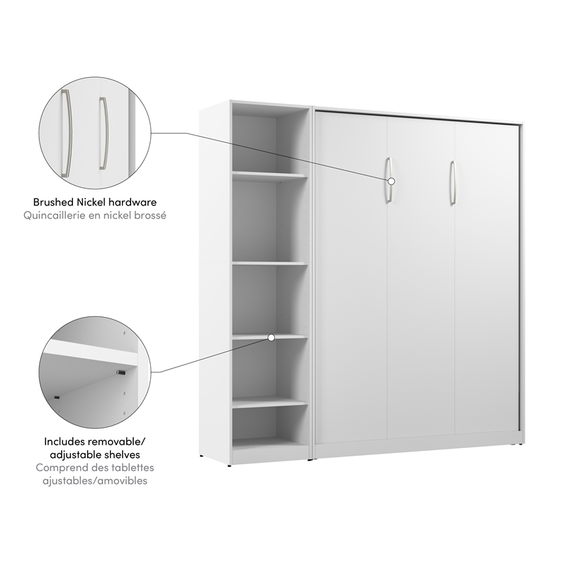 Bestar USA Claremont Wood Full Murphy Bed with Closet Organizer in White