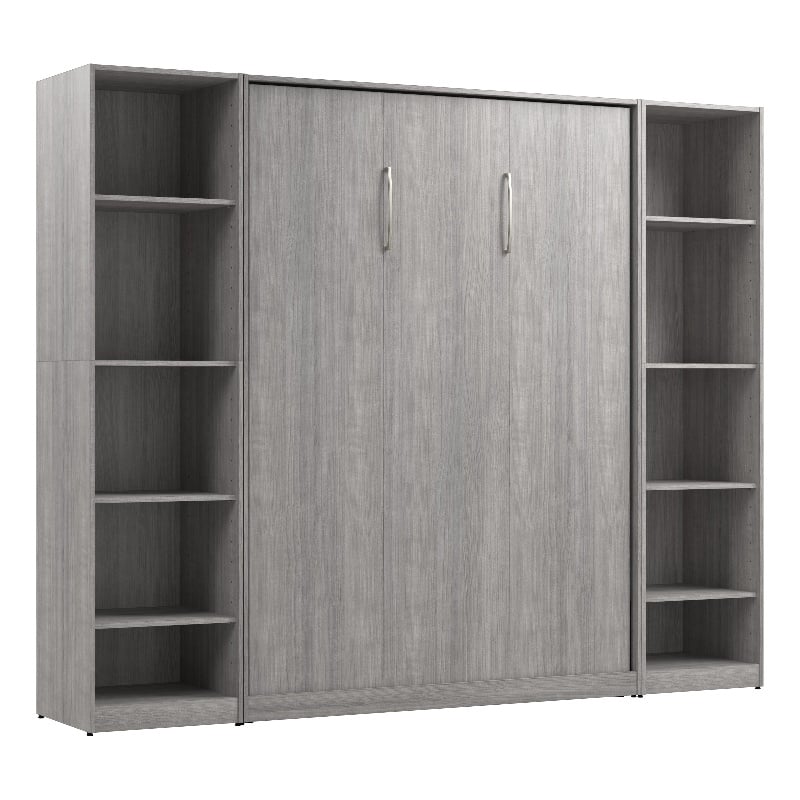 Bestar USA Claremont Wood Full Murphy Bed with Closet Organizers in Gray