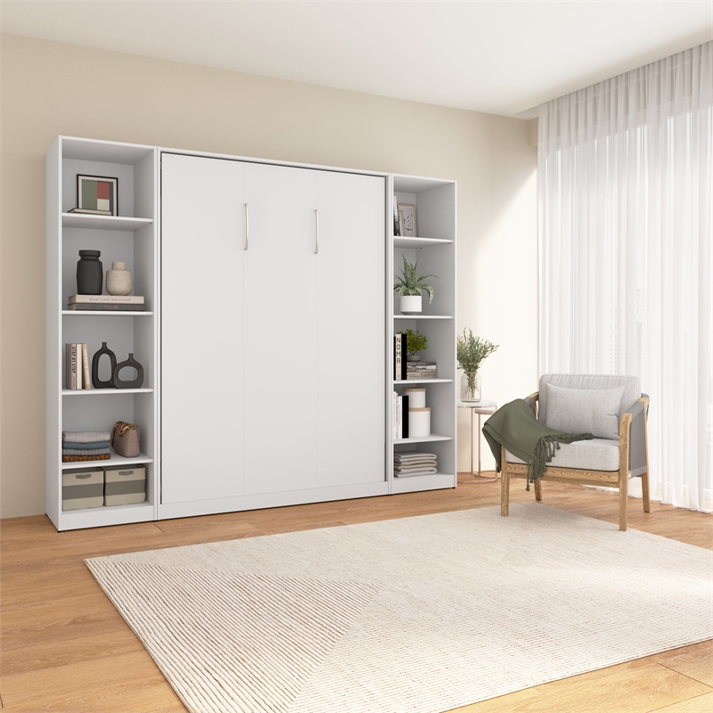 Bestar USA Claremont Wood Full Murphy Bed with Closet Organizers in White