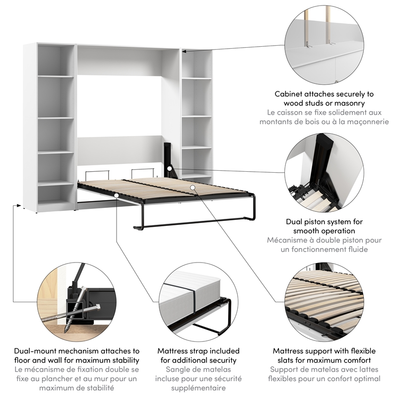 Bestar USA Claremont Wood Full Murphy Bed with Closet Organizers in White