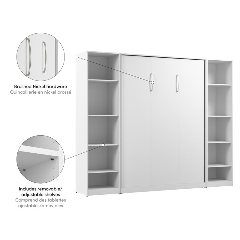 Bestar USA Claremont Wood Full Murphy Bed with Closet Organizers in White