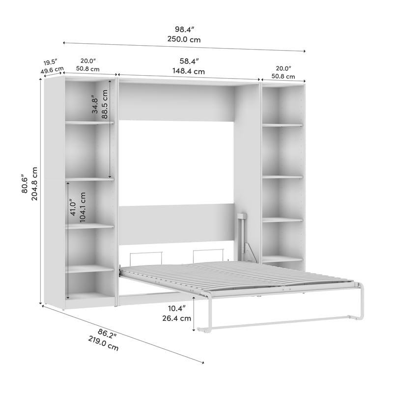 Bestar USA Claremont Wood Full Murphy Bed with Closet Organizers in White