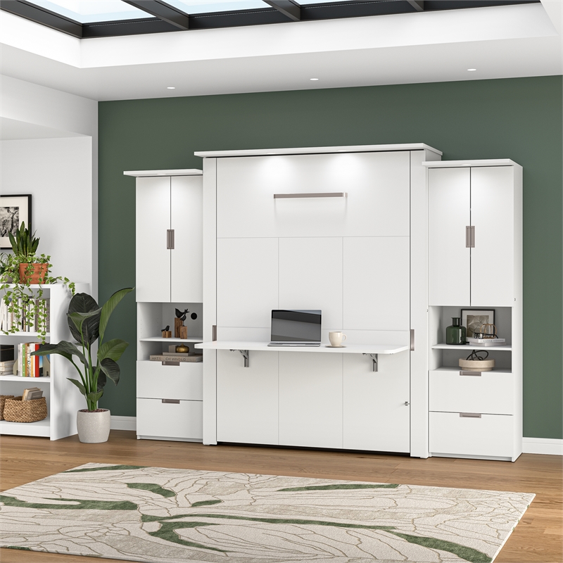 Bestar Lumina Modern Engineered Wood Queen Murphy Bedroom Sets in White