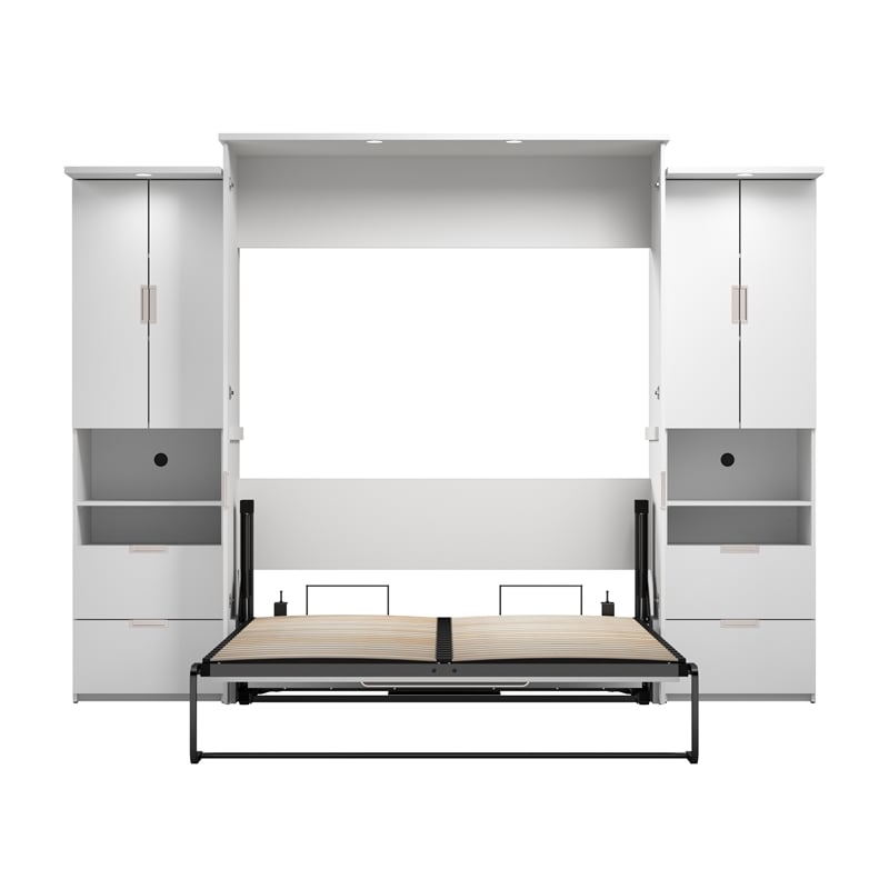 Bestar Lumina Modern Engineered Wood Queen Murphy Bedroom Sets in White