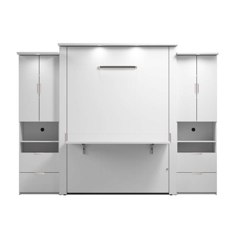 Bestar Lumina Modern Engineered Wood Queen Murphy Bedroom Sets in White