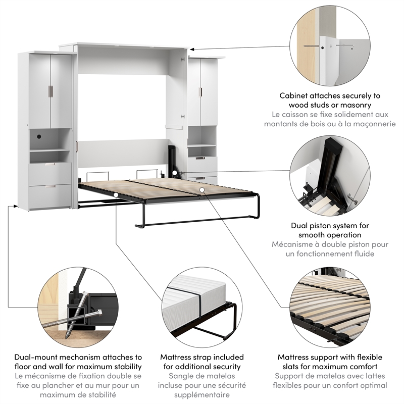 Bestar Lumina Modern Engineered Wood Queen Murphy Bedroom Sets in White