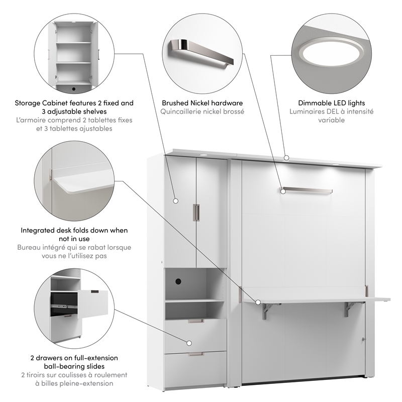 Bestar Lumina Modern Engineered Wood Full Murphy Bedroom Sets - White