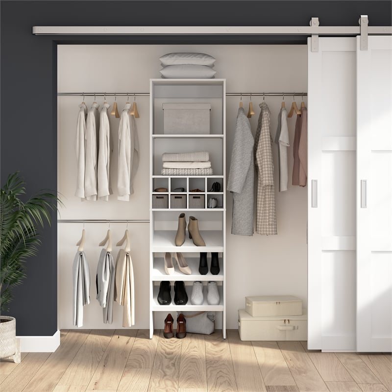 Carina Closet 24W Organizer with Shoe Shelves Rods Cubbies  - Engineered Wood