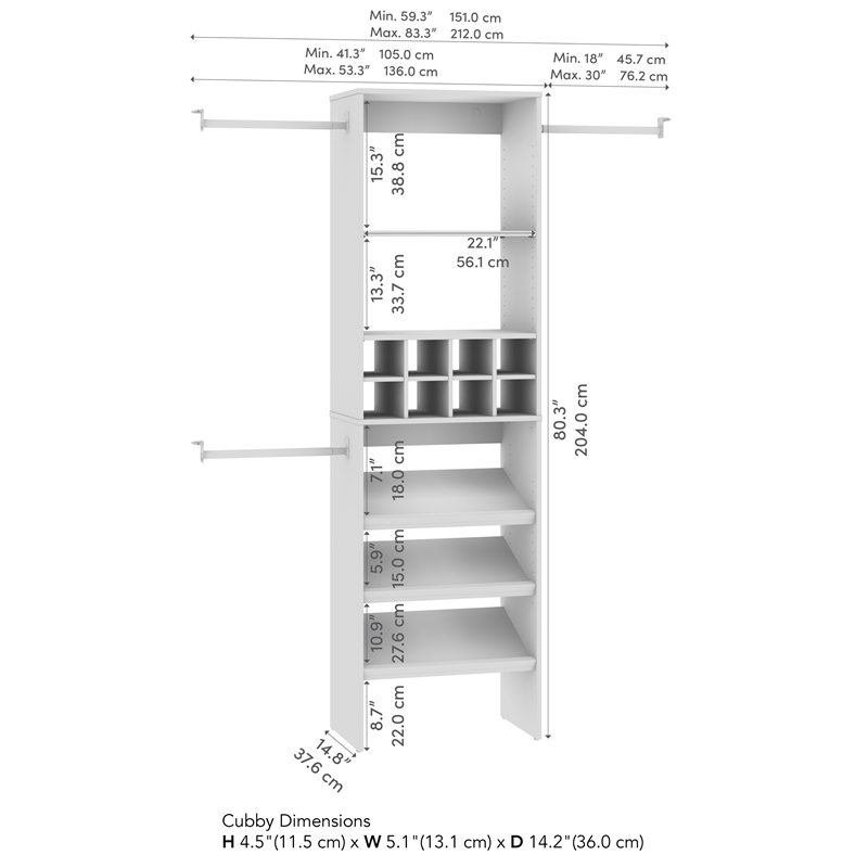 Carina Closet 24W Organizer with Shoe Shelves Rods Cubbies  - Engineered Wood