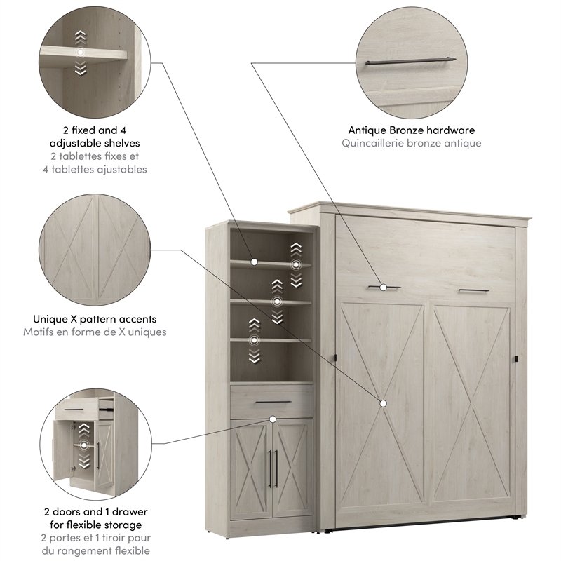 Bestar Key West Queen Murphy Bed with Wardrobe (94W) - Engineered Wood in White