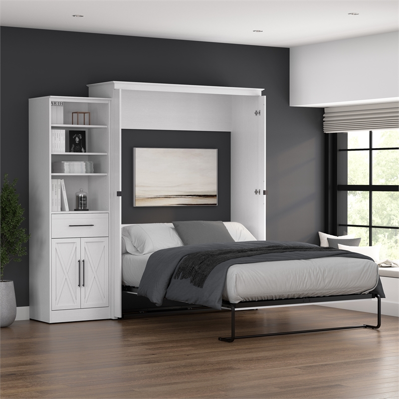 Bestar Key West Queen Murphy Bed with Wardrobe (94W) - Engineered Wood in White