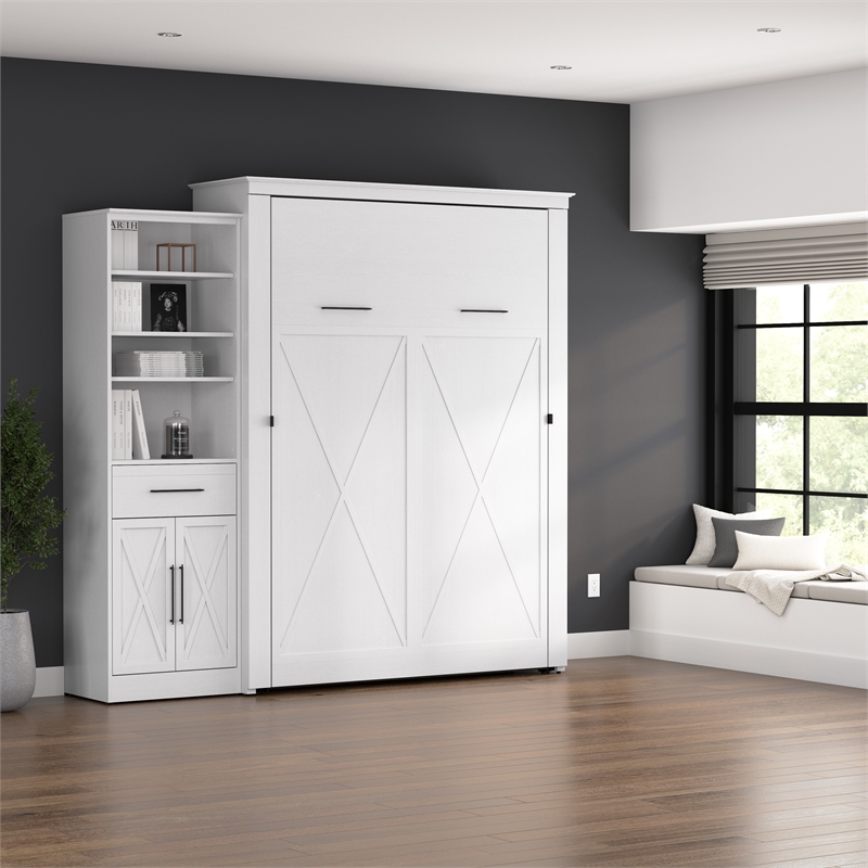 Bestar Key West Queen Murphy Bed with Wardrobe (94W) - Engineered Wood in White