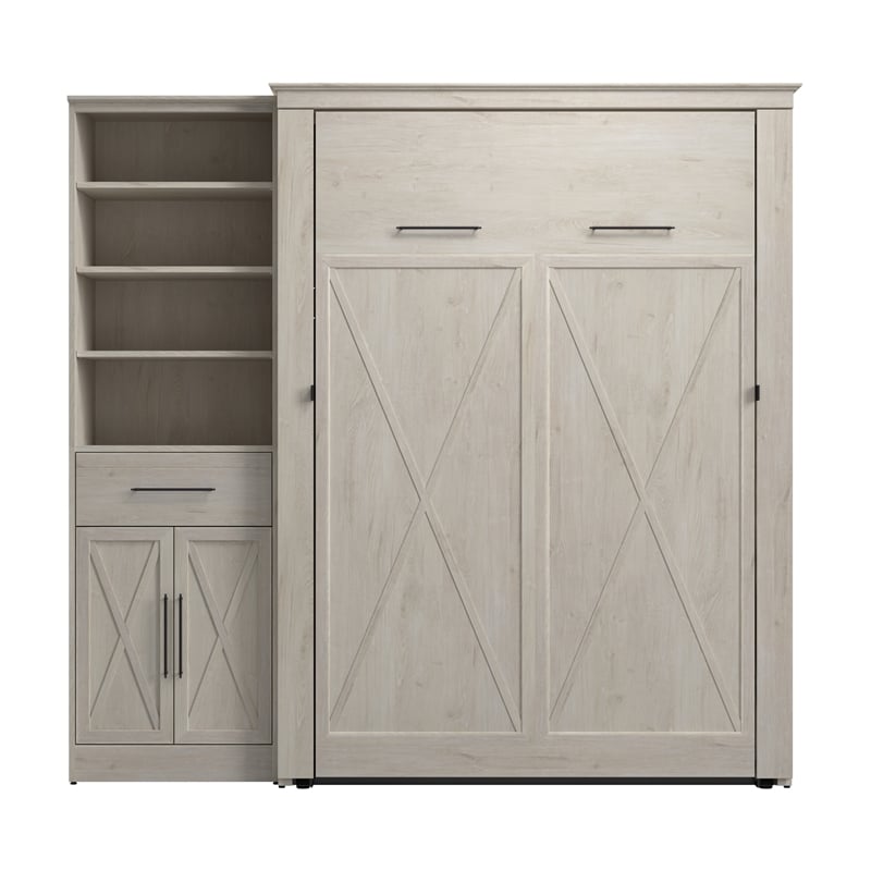 Bestar Key West Full Murphy Bed with Wardrobe (88W) - Engineered Wood in White