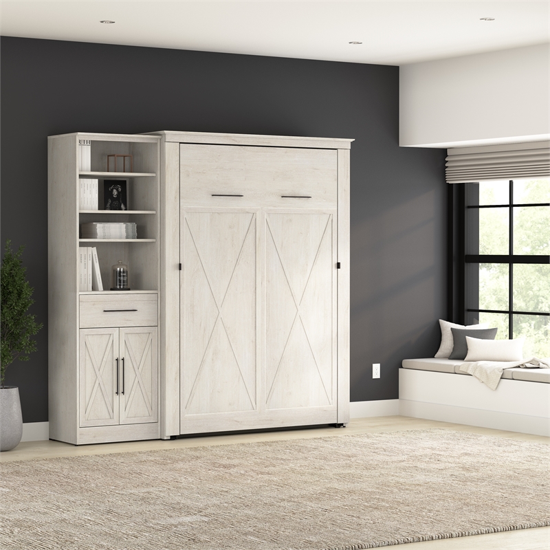 Bestar Key West Full Murphy Bed with Wardrobe (88W) - Engineered Wood in White