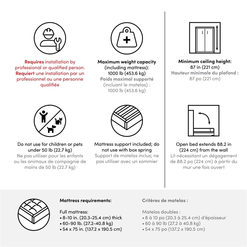 Bestar Key West Full Murphy Bed with Wardrobe (88W) - Engineered Wood in White