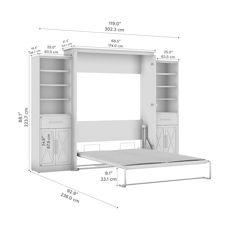 Bestar Key West Queen Murphy Bed and Wardrobes (119W) - Engineered Wood in White