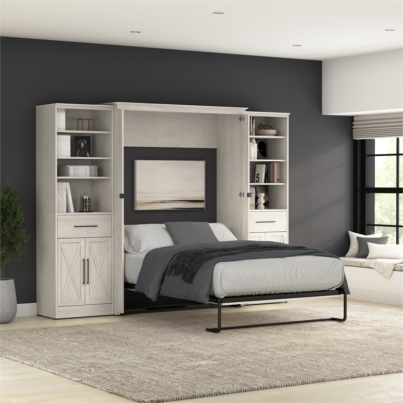 Bestar Key West Full Murphy Bed and Wardrobes (113W) - Engineered Wood in White