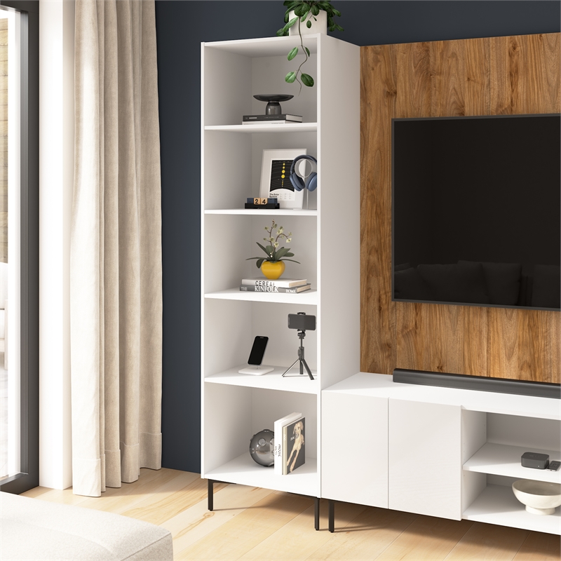 24W Modular Media Storage Tower with Shelves - Engineered Wood