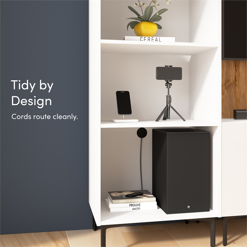 24W Modular Media Storage Tower with Shelves - Engineered Wood