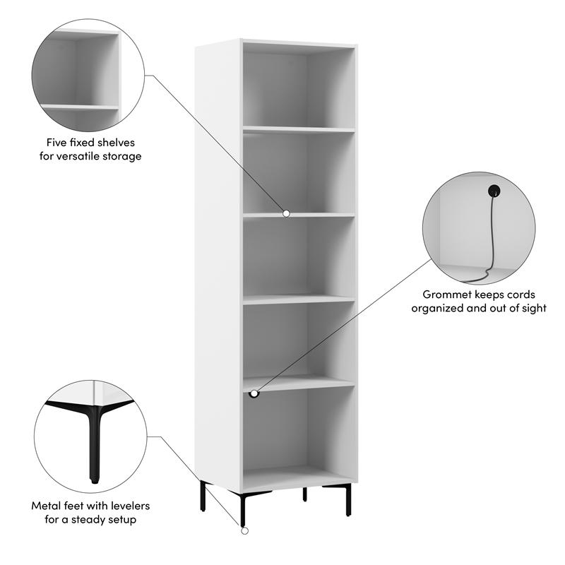 24W Modular Media Storage Tower with Shelves - Engineered Wood