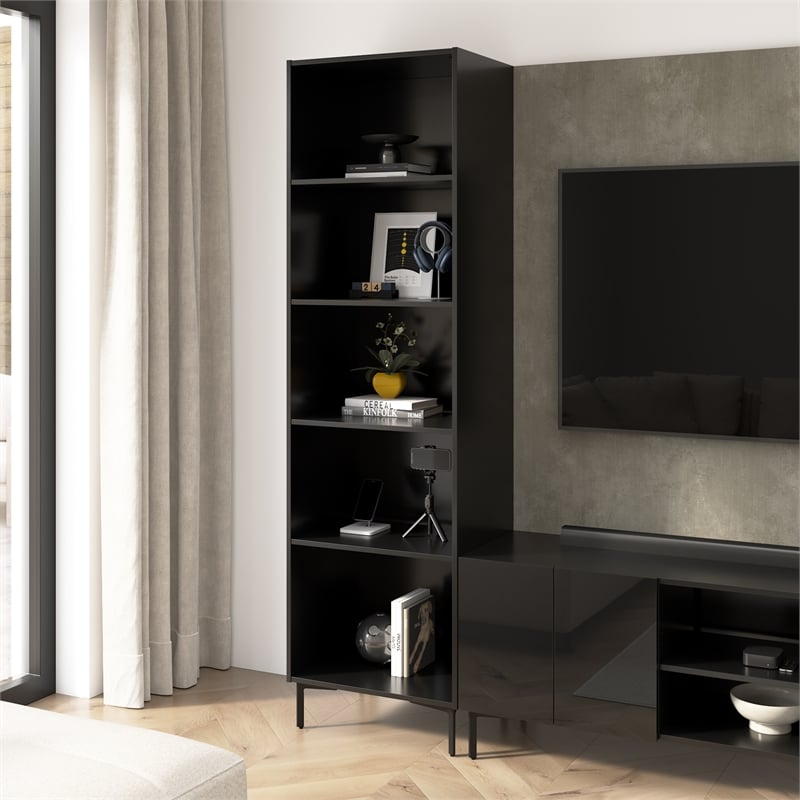 24W Modular Media Storage Tower with Shelves - Engineered Wood