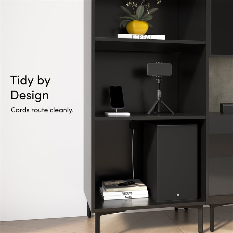 24W Modular Media Storage Tower with Shelves - Engineered Wood