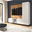 94W TV Stand with Tall Storage Cabinet and Small Wall Panel - Engineered Wood