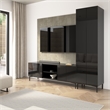 94W TV Stand with Tall Storage Cabinet and Small Wall Panel - Engineered Wood