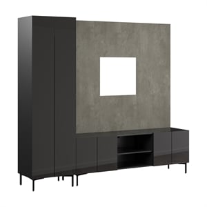 94W TV Stand with Tall Storage Cabinet and Small Wall Panel - Engineered Wood