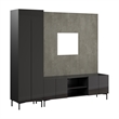 94W TV Stand with Tall Storage Cabinet and Small Wall Panel - Engineered Wood