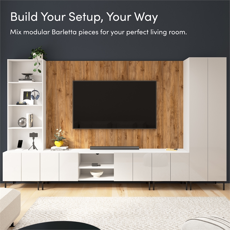 118W TV Stand with Storage Cabinet & Hutch & Large Wall Panel - Engineered Wood