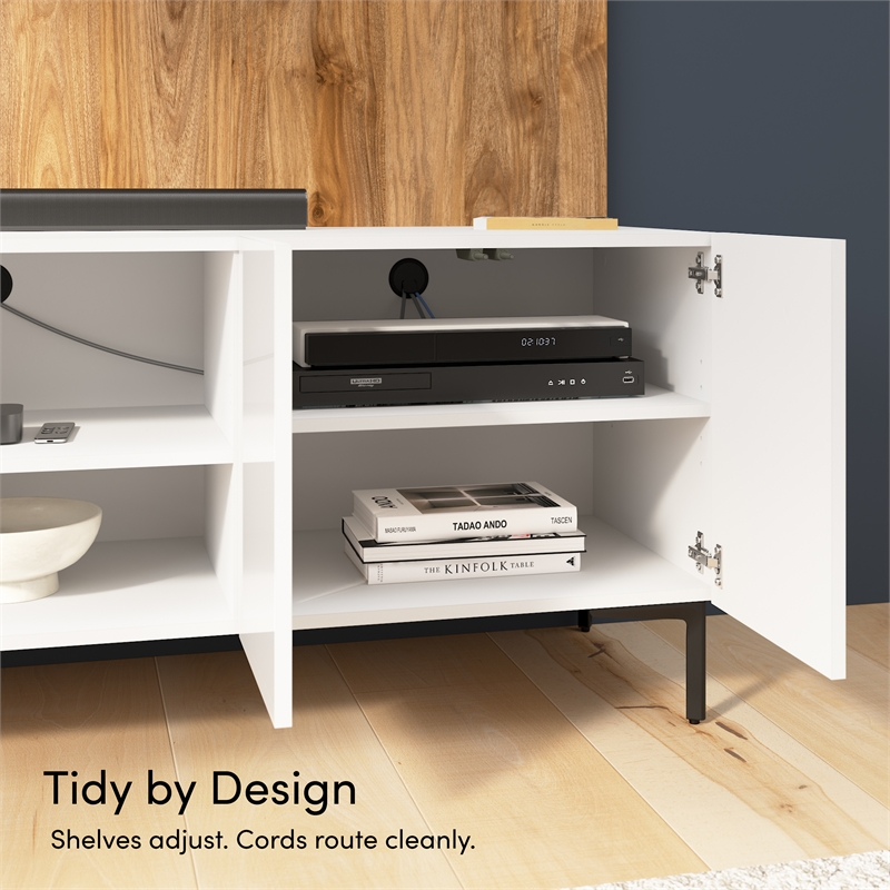 118W TV Stand with Storage Cabinet & Hutch & Large Wall Panel - Engineered Wood