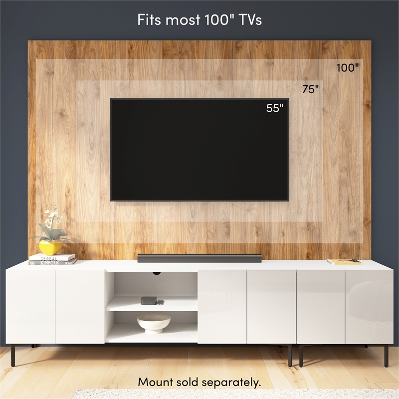 118W TV Stand with Storage Cabinet & Hutch & Large Wall Panel - Engineered Wood