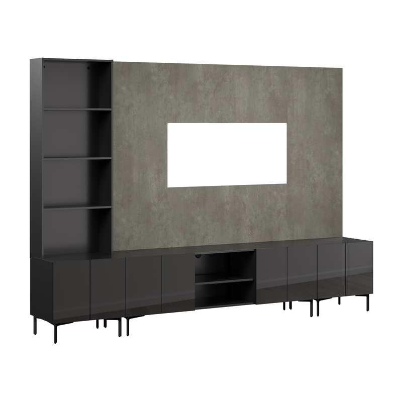 118W TV Stand with Storage Cabinet & Hutch & Large Wall Panel - Engineered Wood