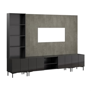 118W TV Stand with Storage Cabinet & Hutch & Large Wall Panel - Engineered Wood
