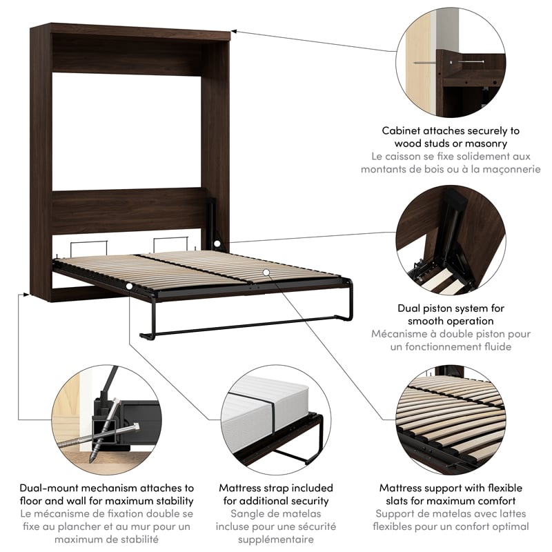 Pur 65W Queen Size Murphy Bed in Black Walnut - Engineered Wood
