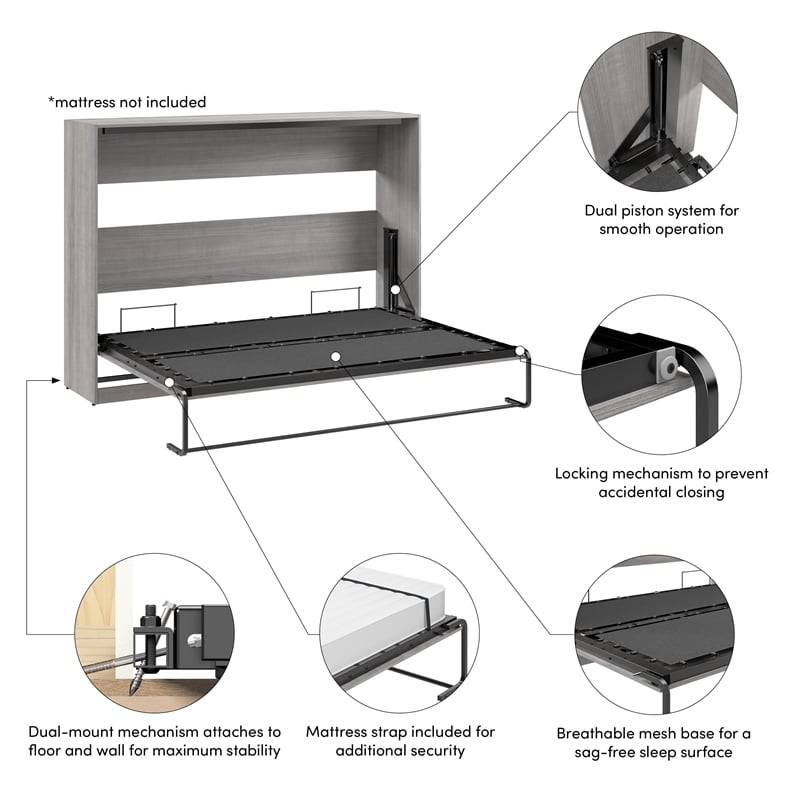 Claremont 80W Full Horizontal Murphy Bed - Engineered Wood