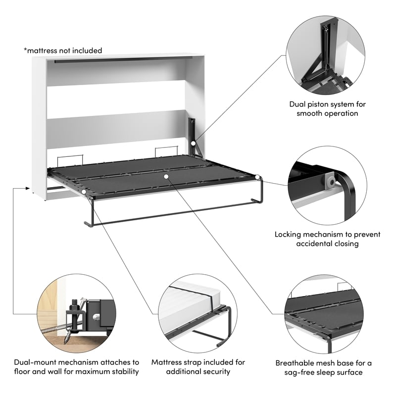 Claremont 85W Queen Horizontal Murphy Bed - Engineered Wood