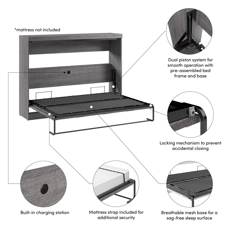Pur 80W Full Horizontal Murphy Bed - Engineered Wood